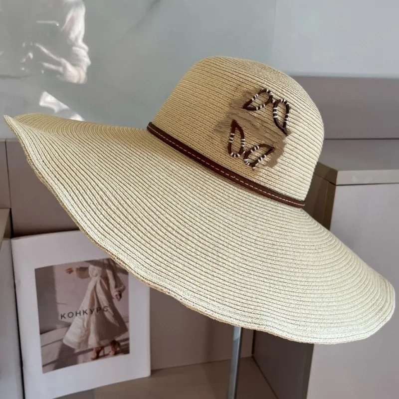 Hat Classic Broad-brimmed hat Summer New Jacquard Embroidered Fisherman Pieced  Woven Beach Sunshade Straw Hat