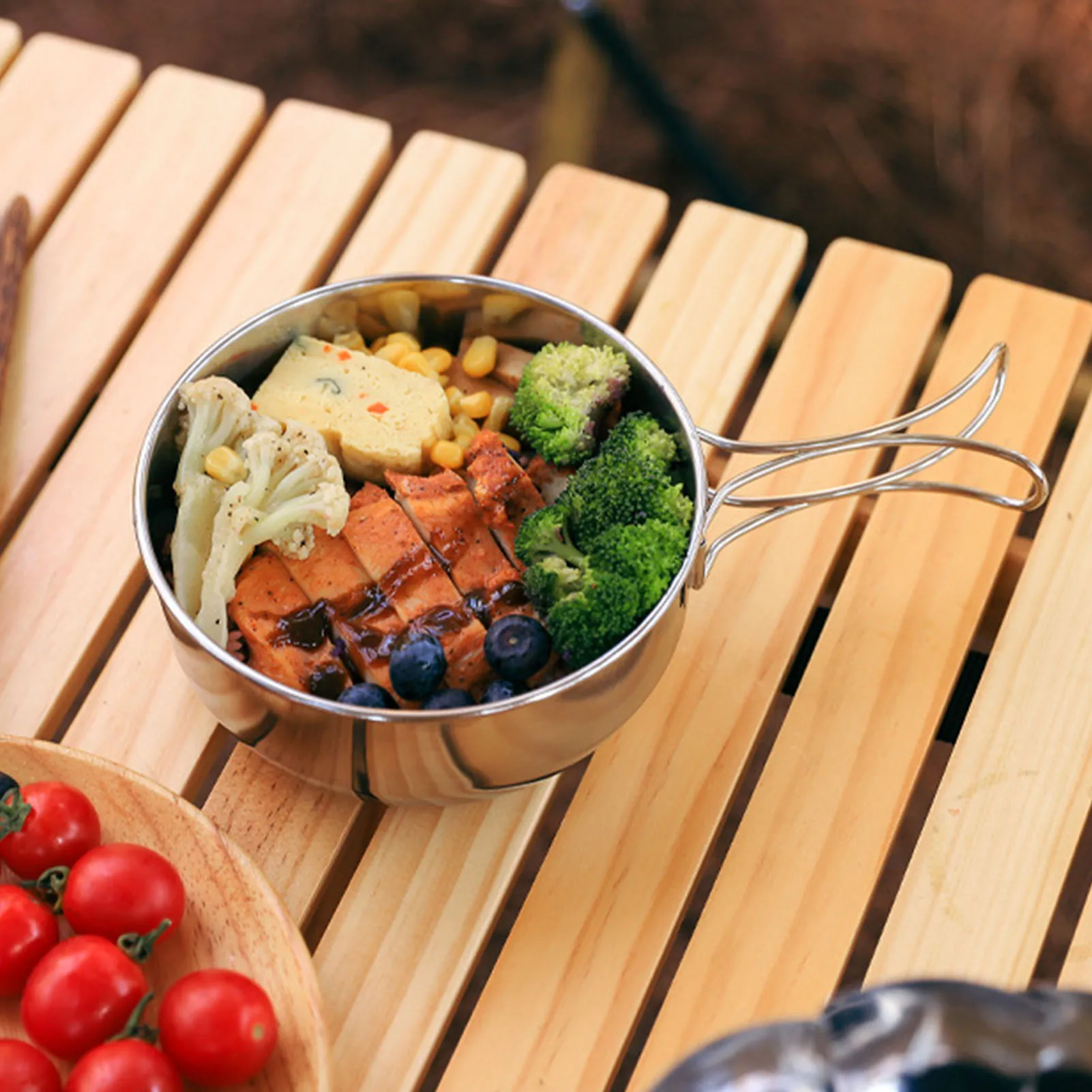 Folding Camping Pot Outdoor Camping Bowl Foldable Soup Plate Bowl Stainless Steel Hiking Pot Picnic Utensils
