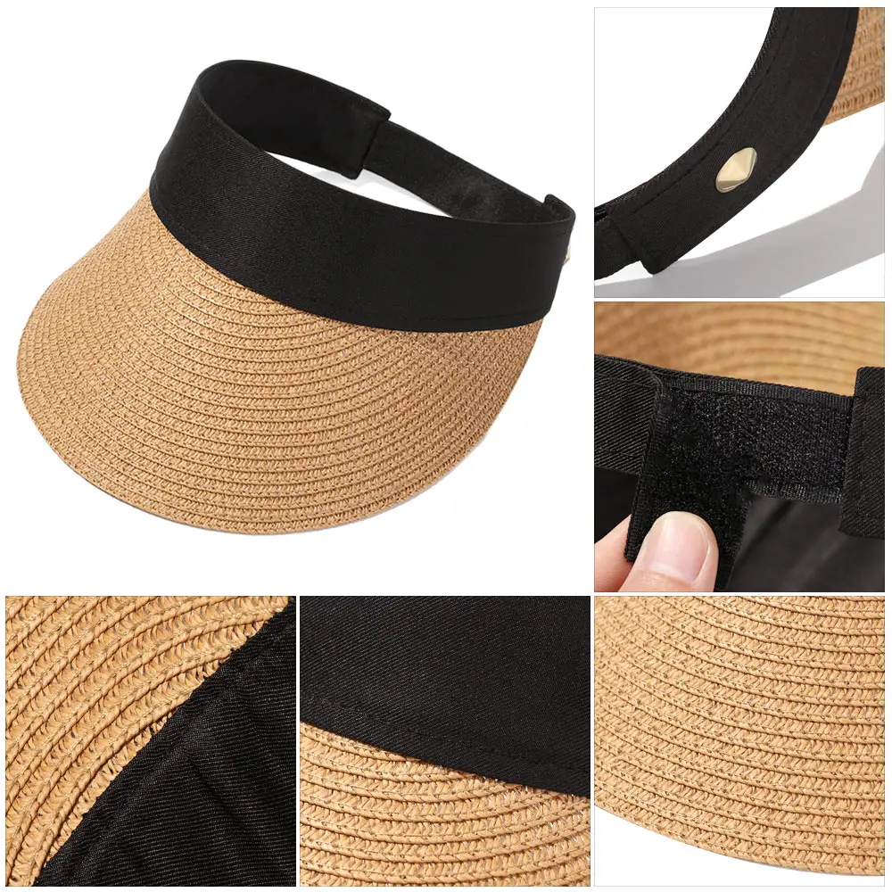 Foldable Portable Beach Hat Wide Brim Sun Hat Roll-up Summer Casual Straw Cap Visors For Women