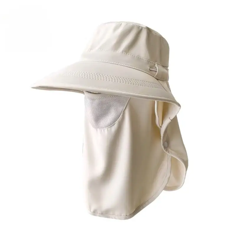 Summer Wide Brim Sun Hat with Face Cover - Full Coverage UV Protection Bucket Hat -Outdoor Beach Travel