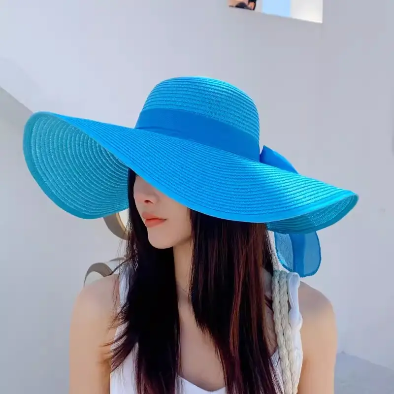 Summer Straw Hat Beach Seaside Large Brim Outdoor Sun Protection Sun Hat Vacation Foldable Straw Hat
