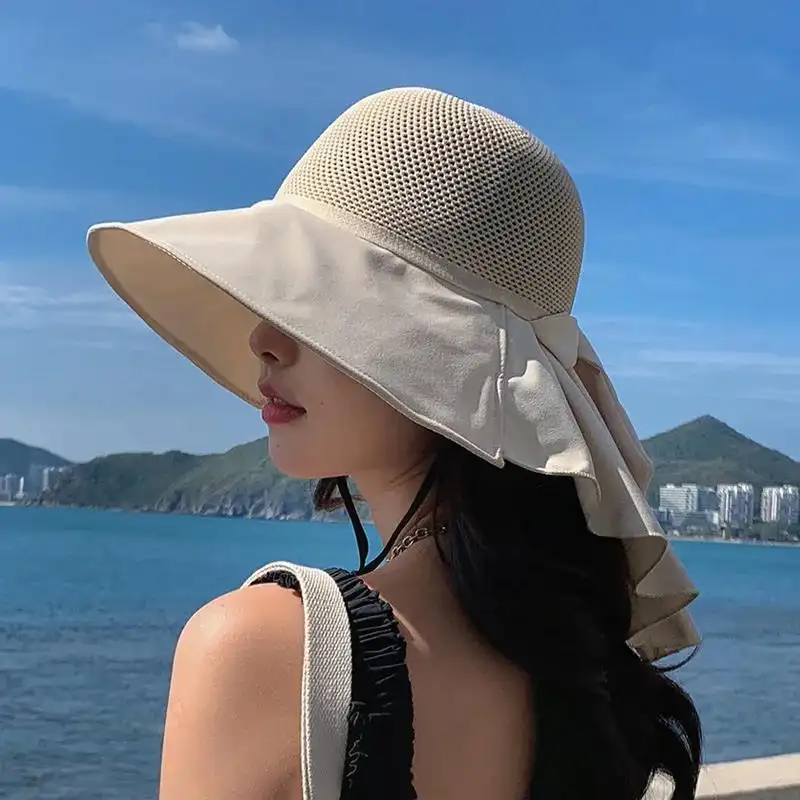 Breathable Women's Sun Hat with Wide Brim, UV Protection, Open-Top Peaked Visor for Ponytails Summer Hats for Women