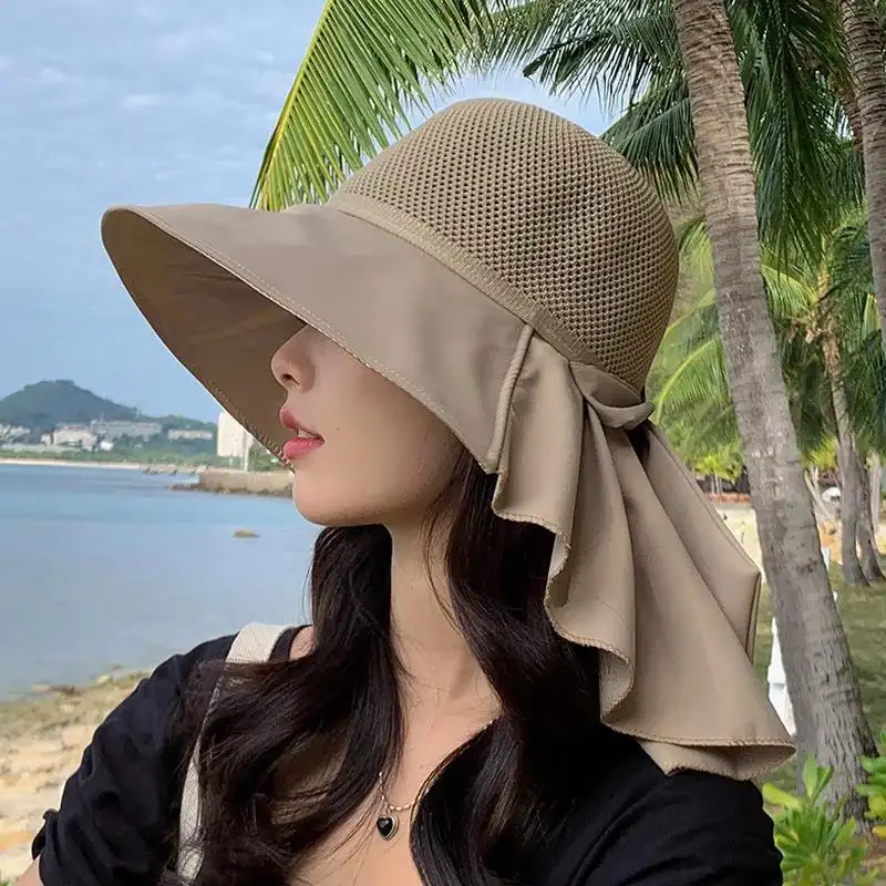 Breathable Women's Sun Hat with Wide Brim, UV Protection, Open-Top Peaked Visor for Ponytails Summer Hats for Women