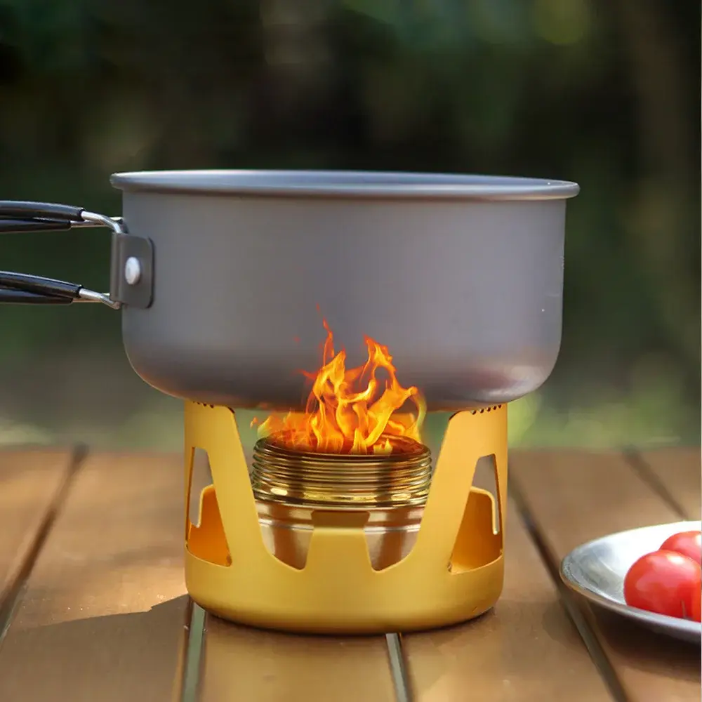 Portable Mini Alcohol Stove Outdoor Camping Stove for Picnic Barbecue Fishing With Aluminum Alloy Structure Adjustable Flame