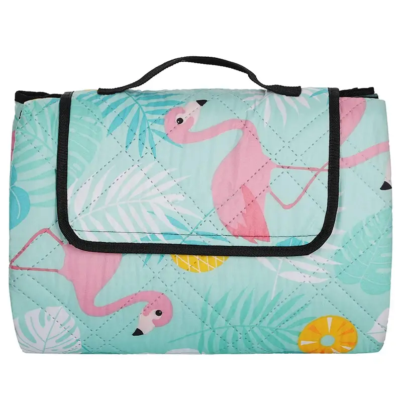 Folding Waterproof Moisture Proof Picnic Mat Animals Flamingos Printed Picnic Blanket For Outdoor Camping