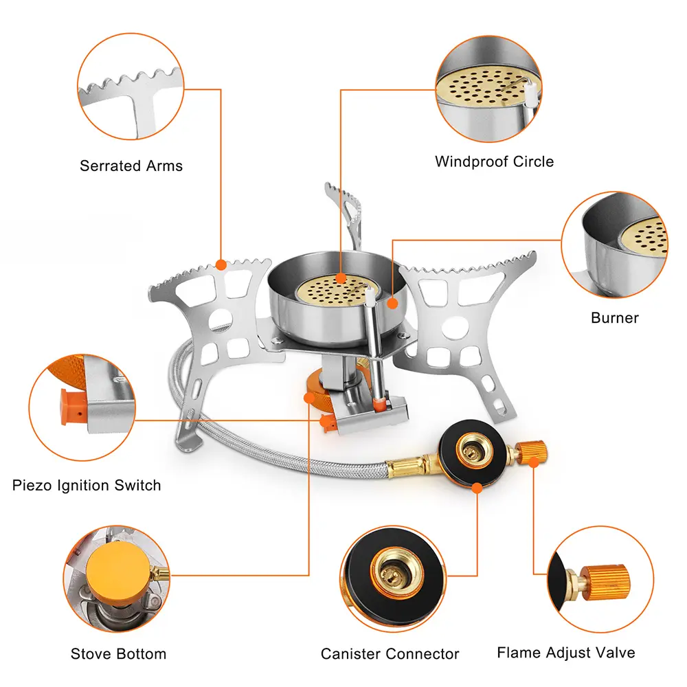 3900w Outdoor Windproof Gas Stove Camping Gas Mini Burner Folding Split Electronic Stove Hiking Travel Self-Driving Equipment