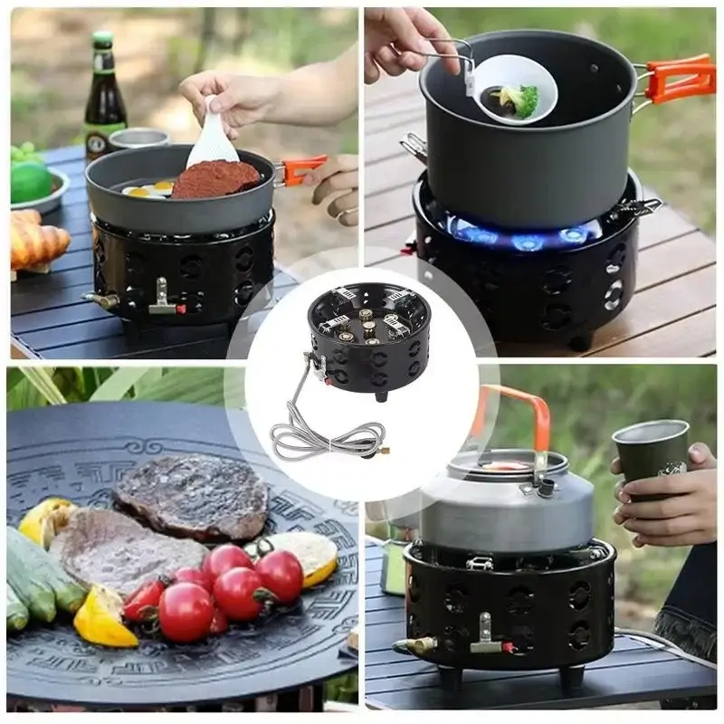 19800W 7-Core Camping Stove High-Power Strong Fire Portable Tourist Gas Burner Windproof Electronic Ignition Camping Equipment