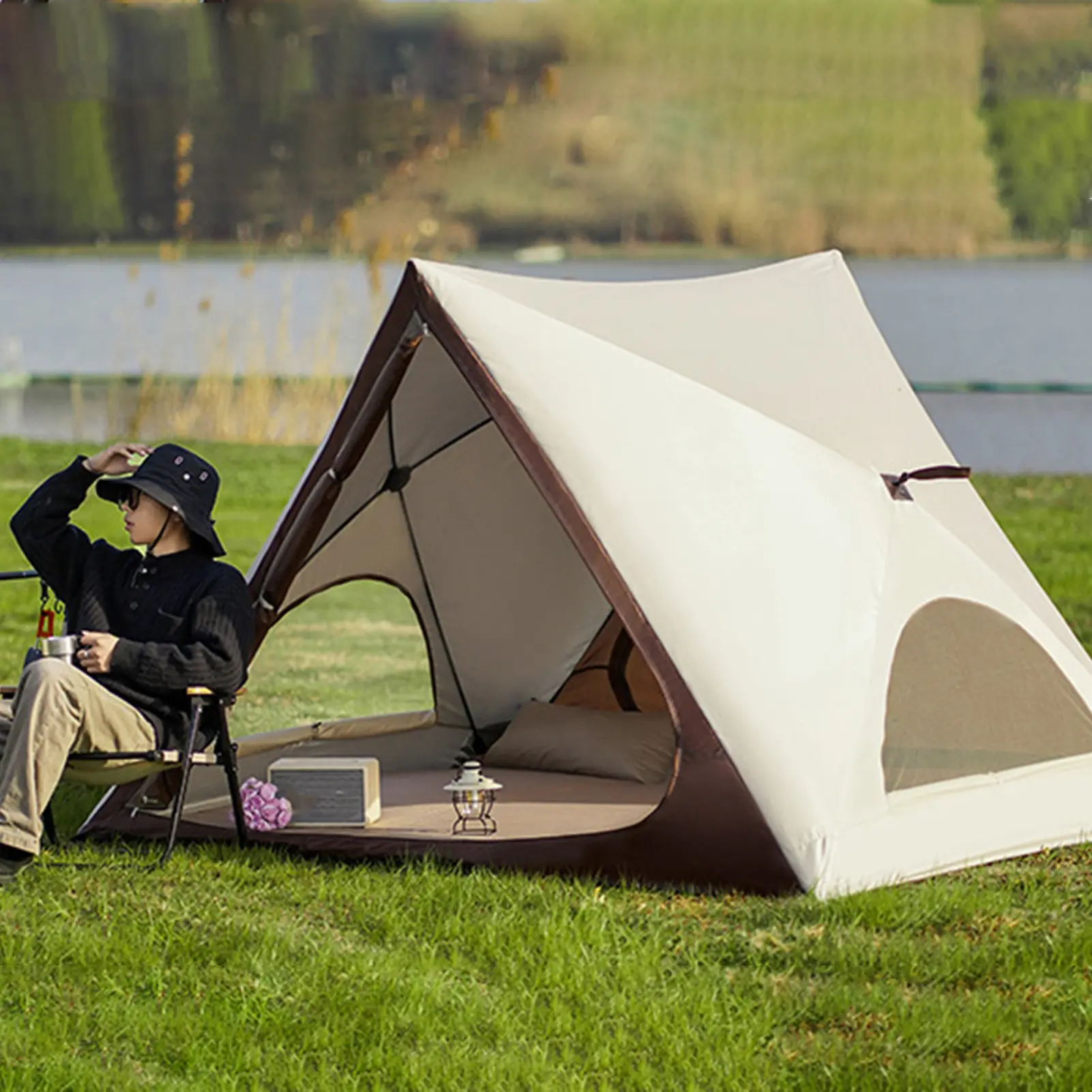 Triangular Camping Tent Automatic Open Tent Pop Up...