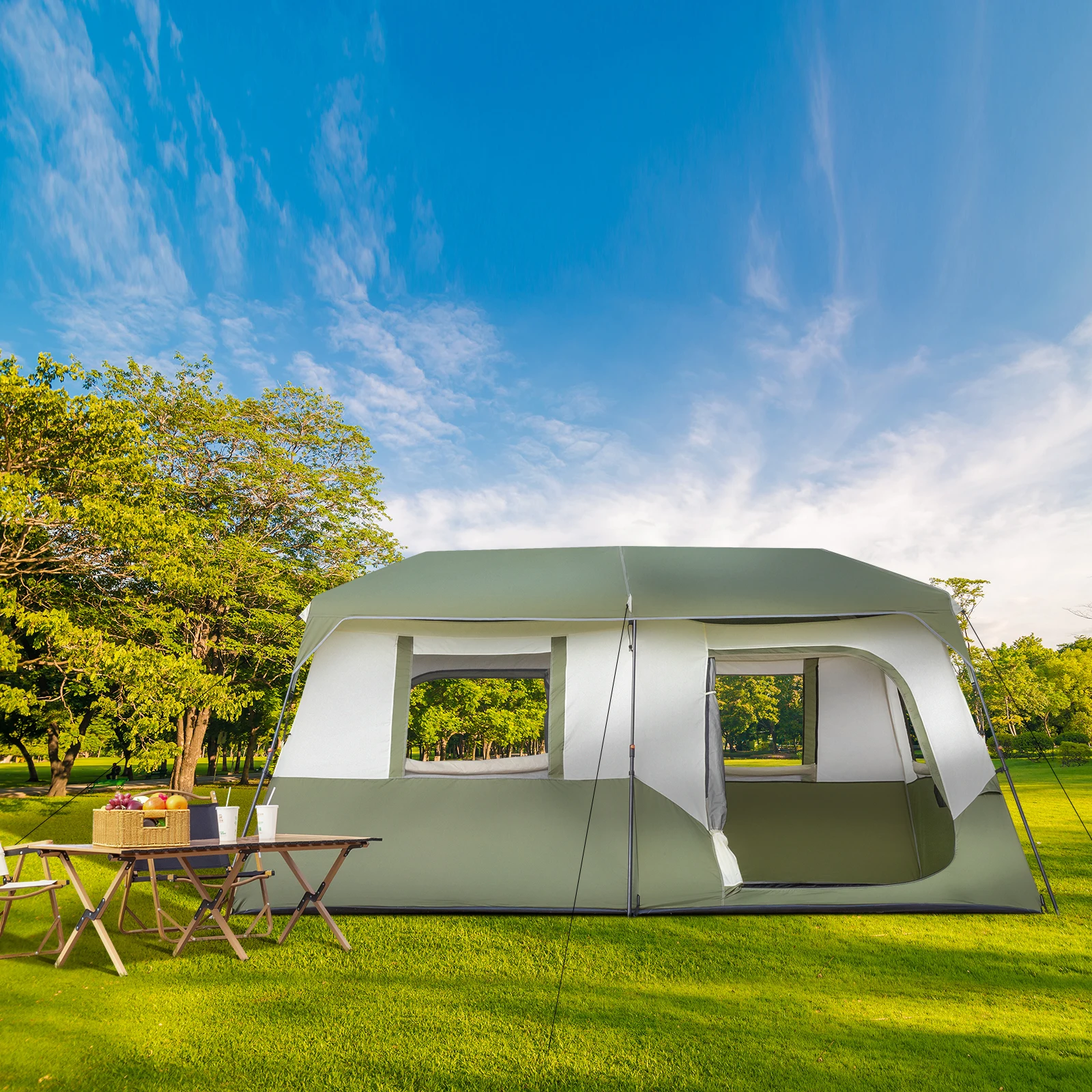 Camping Tent Setup with Rainfly & Windproof Tent w...