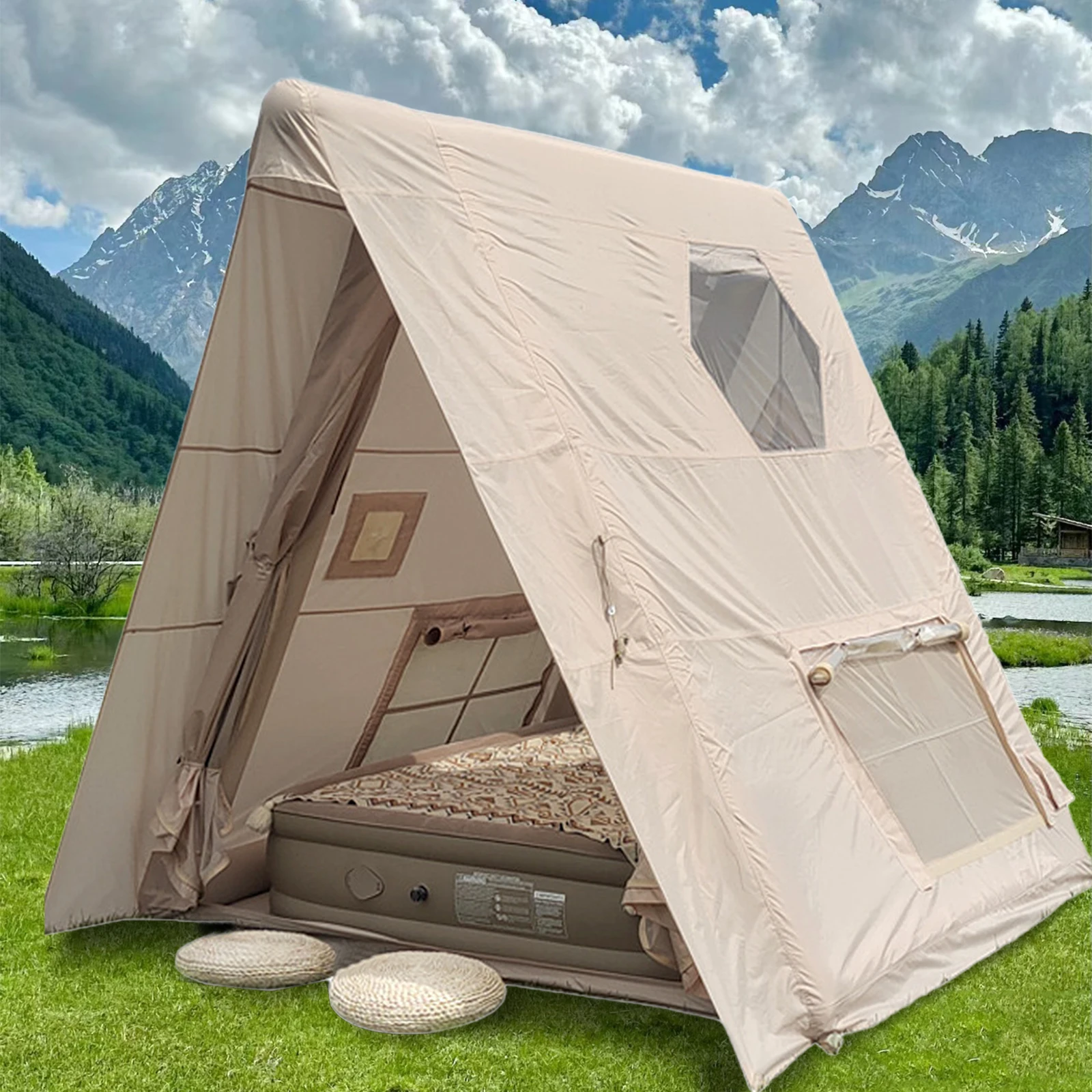 Triangle Inflatable Camping Tent Easy Setup Waterproof Windproof Outdoor Tent Portable House Hiking Fishing