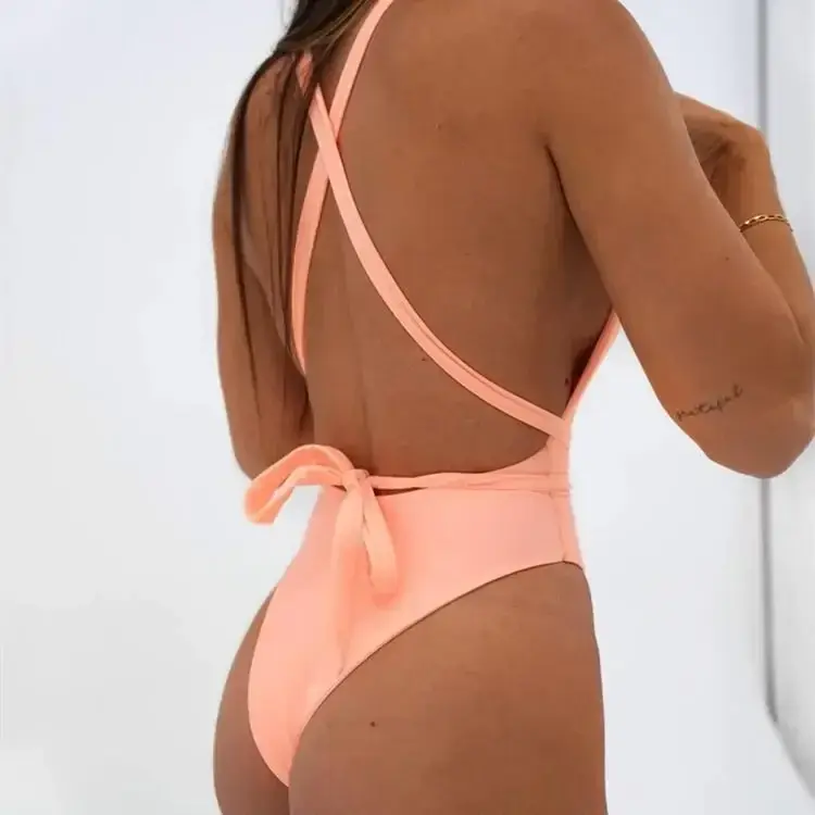 Women's One-Piece Deep V-Neck Swimsuit Sports Bathing Suit Sexy Swimwear Beach Outfit