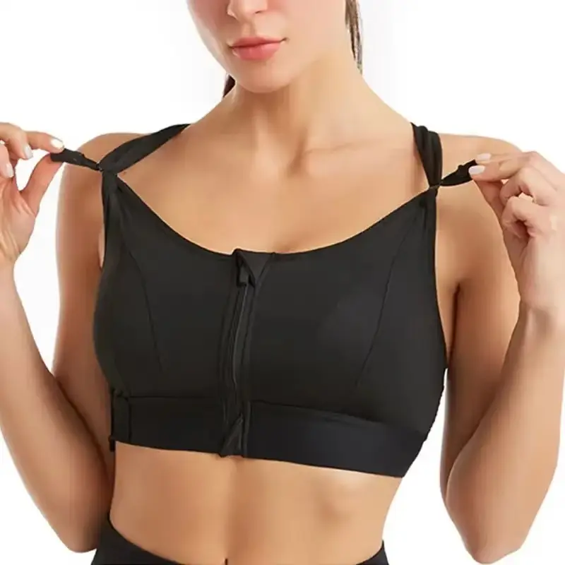 Front Zipper Sports Bra for Women, Adjustable Straps, Shockproof, Elastic Athletic Brassiere for Fitness