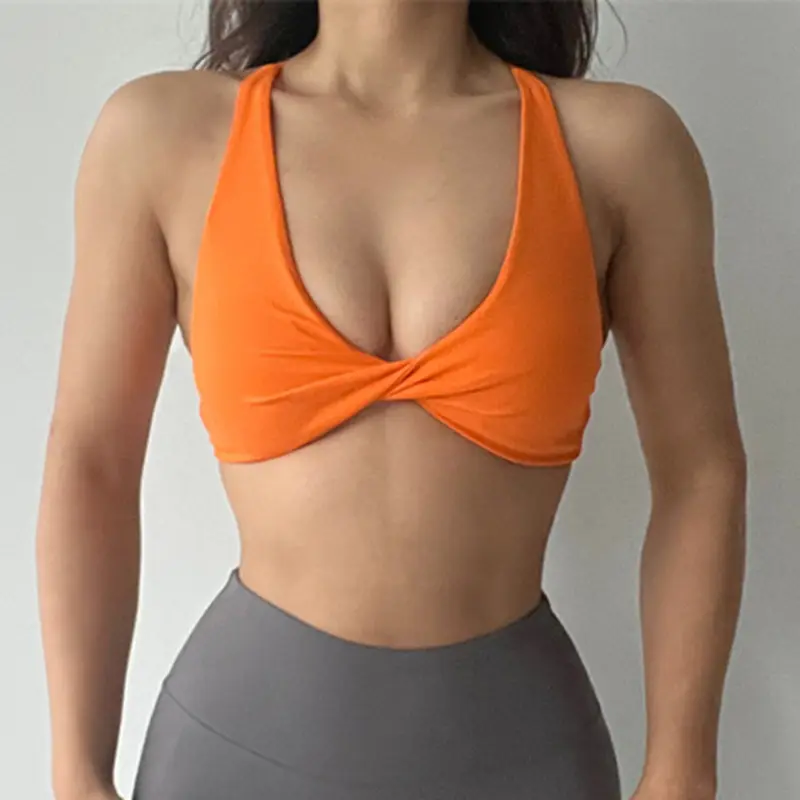 Padded Front Twist Sports Bra for Women, Yoga Crop Tank Top, Back Cross Design, Workout Gym Bra