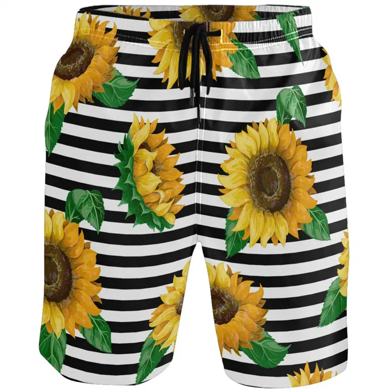 Sunflower 3D Printed Swim Trunks Summer Vacation B...
