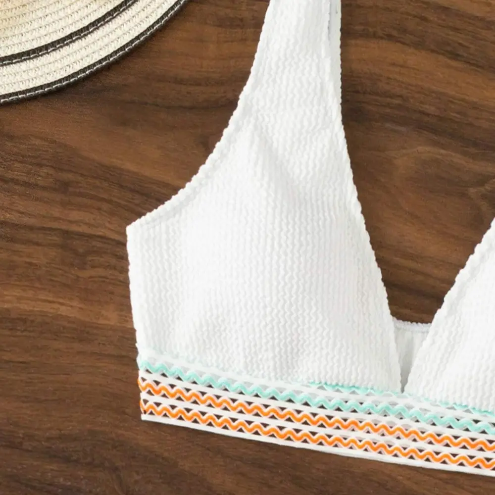 Women's White Halter High-Waist Bikini Push-Up Swimsuit Backless Sexy Swimwear