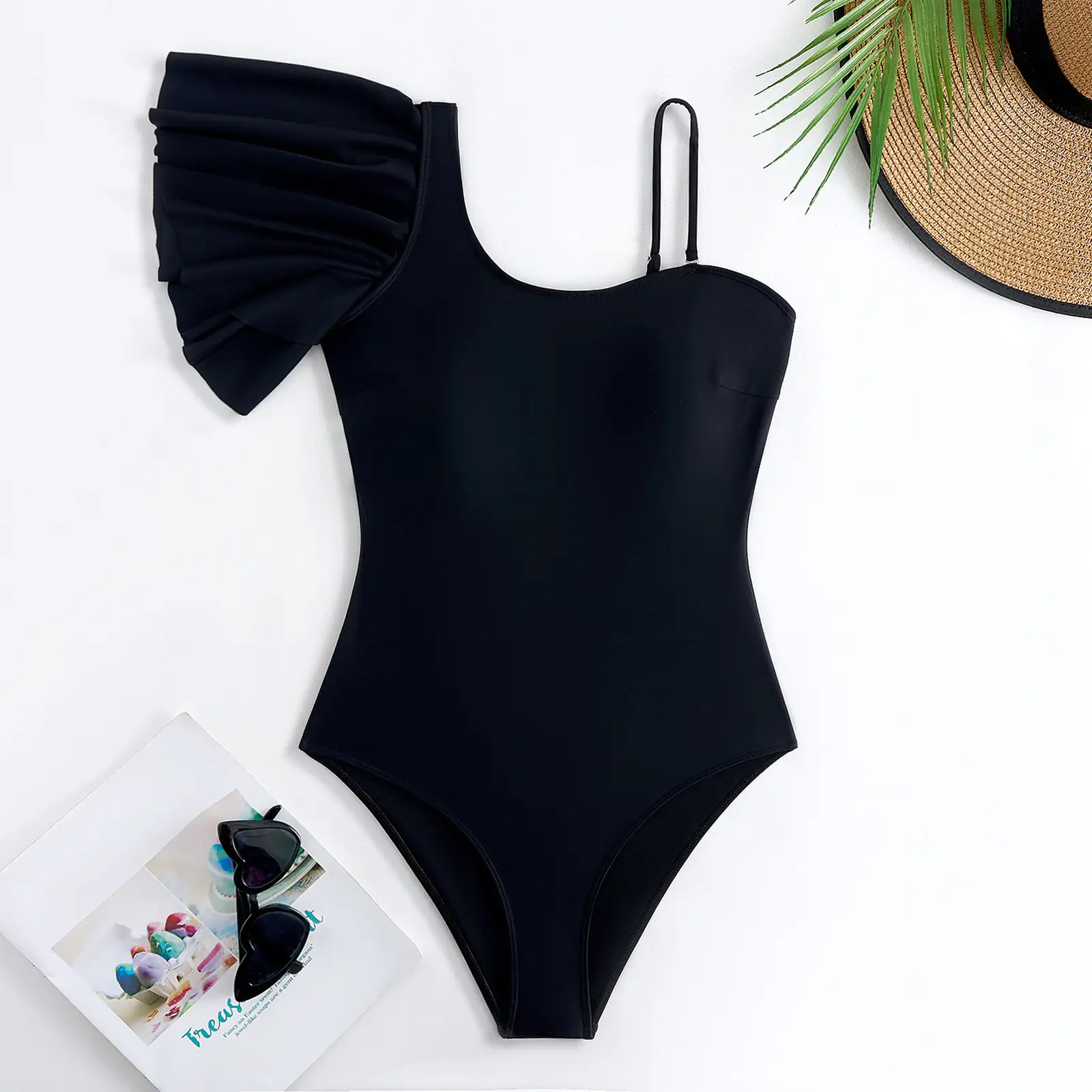Sexy Women's One-Piece Swimsuit With Ruffle Design