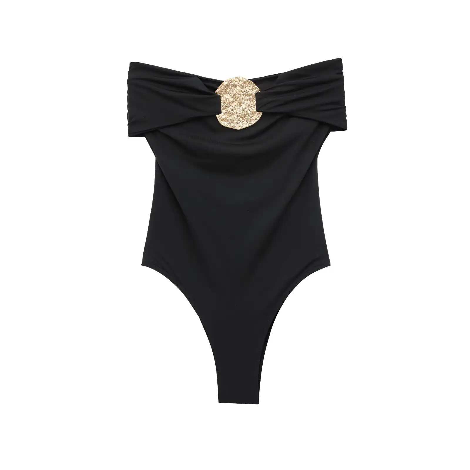 Women's Strapless One-Piece Swimsuit With Ruched Design And Sparkling Buckle