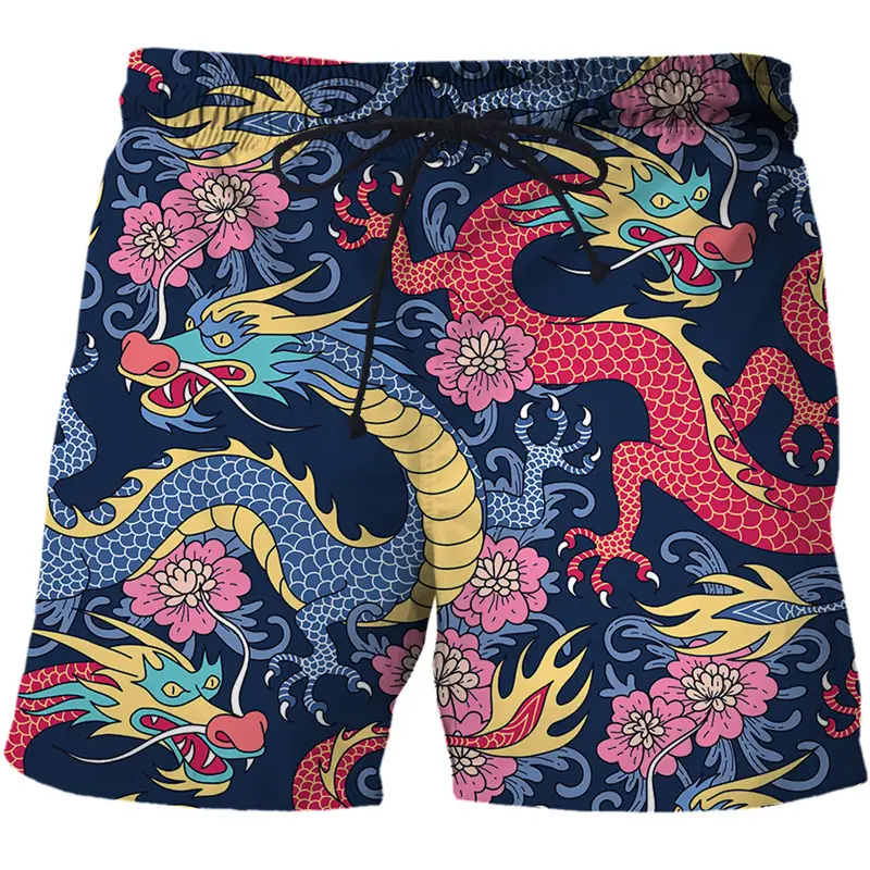 Dragon Graphic Beach Shorts Pants Men 3D Printing Surf Board Shorts Summer Swim Trunks