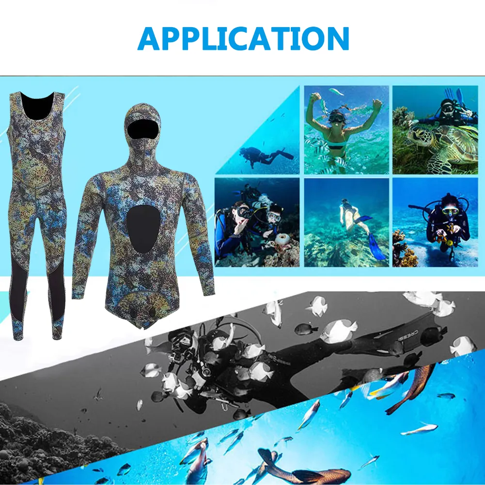 Men's 3mm Spearfishing Wetsuit, Camouflage Neoprene One-Piece Scuba Free Diving Suit with Chest Pad for Cold Water