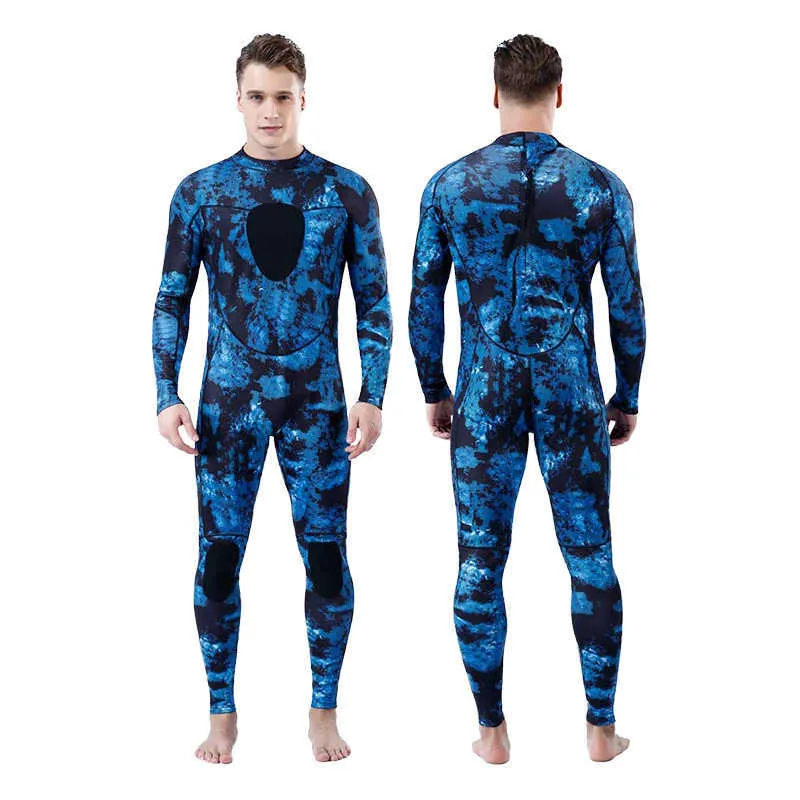Men's Camouflage 3mm Neoprene Diving Suit, Back Zip, Long Sleeve Wetsuit for Spearfishing and Surfing