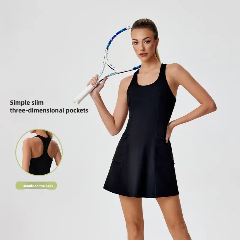 Casual Pocket Sports Skirt with Anti-Exposure Design for Outdoor Fitness and Tennis, I-Shaped with Beautiful Back Detail