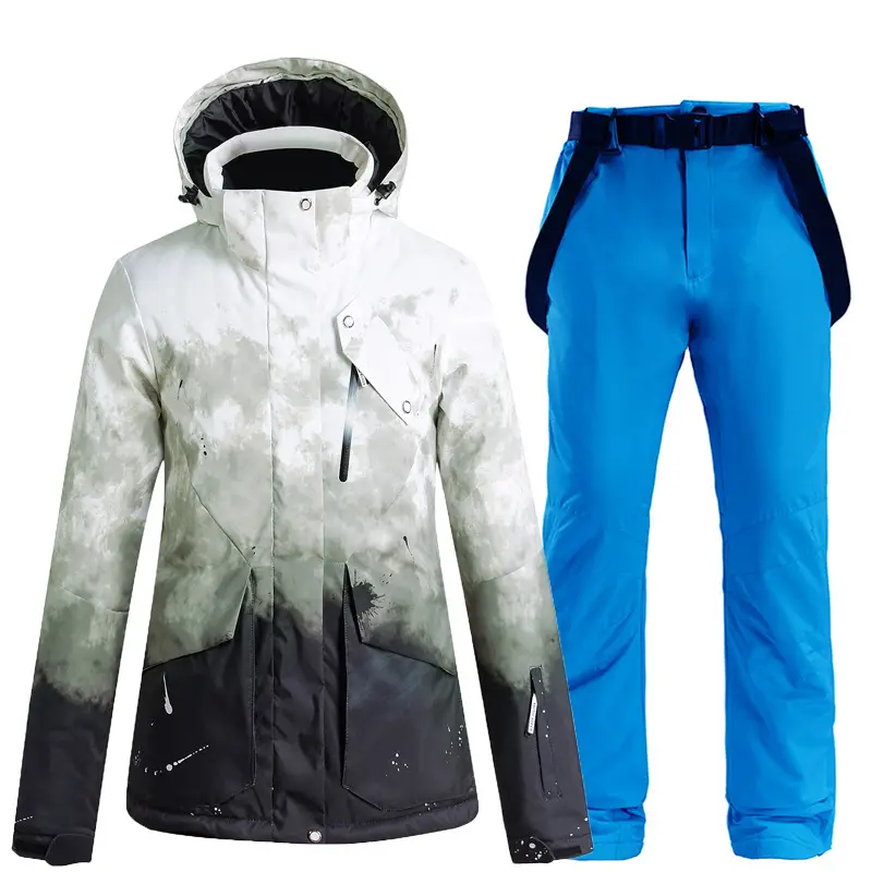 Women's Waterproof Windproof Winter Snow Jacket With Strap Pants Outdoor Ski Clothing
