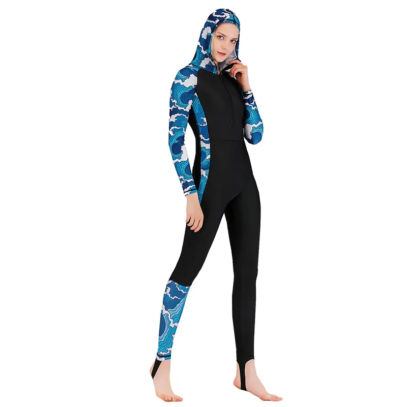 Long Sleeve Wetsuit with Hoodie for Women, Zipper Full Body Swimsuit for Snorkeling and Diving