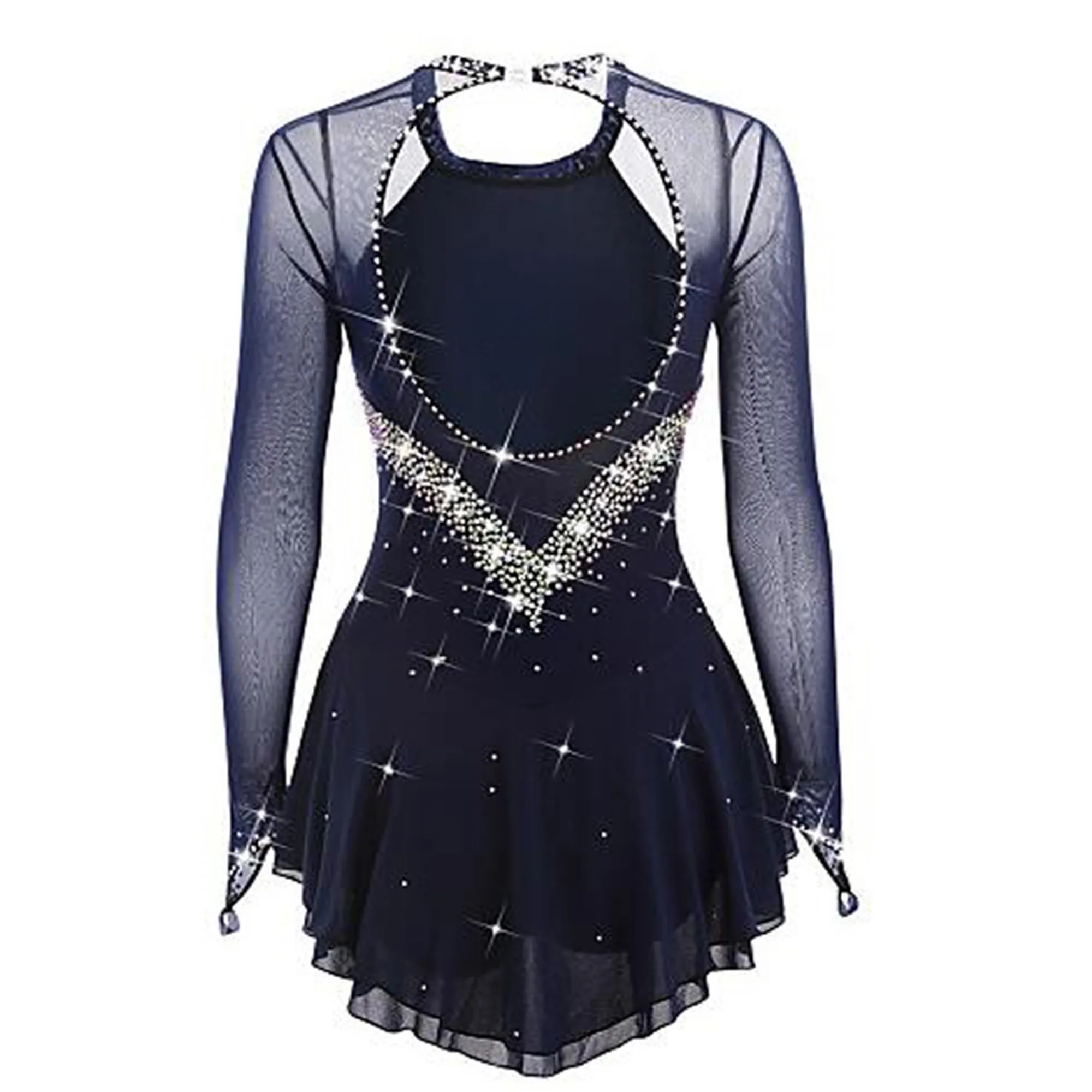 Long - sleeve Figure Skating Dress Women Decorated With Diamonds