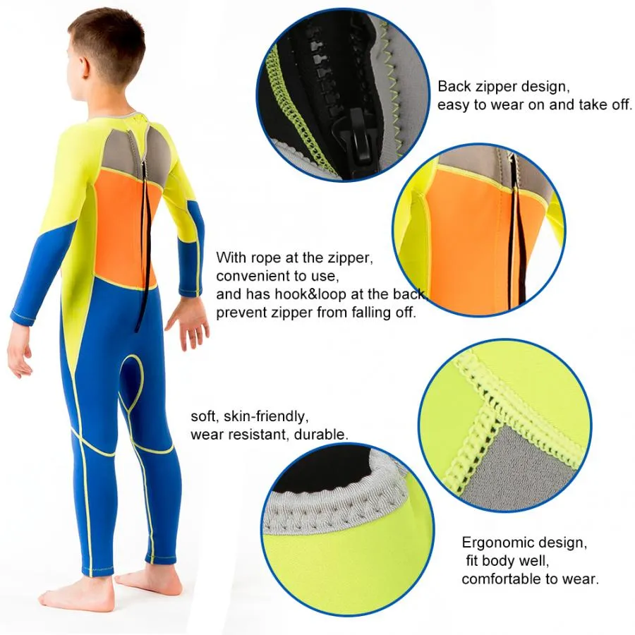 Kids Wetsuit for Boys (Ages 2-14) One-Piece, Long Sleeve, 2.5mm Neoprene Warm Diving Suit for Winter Swimming and Surfing