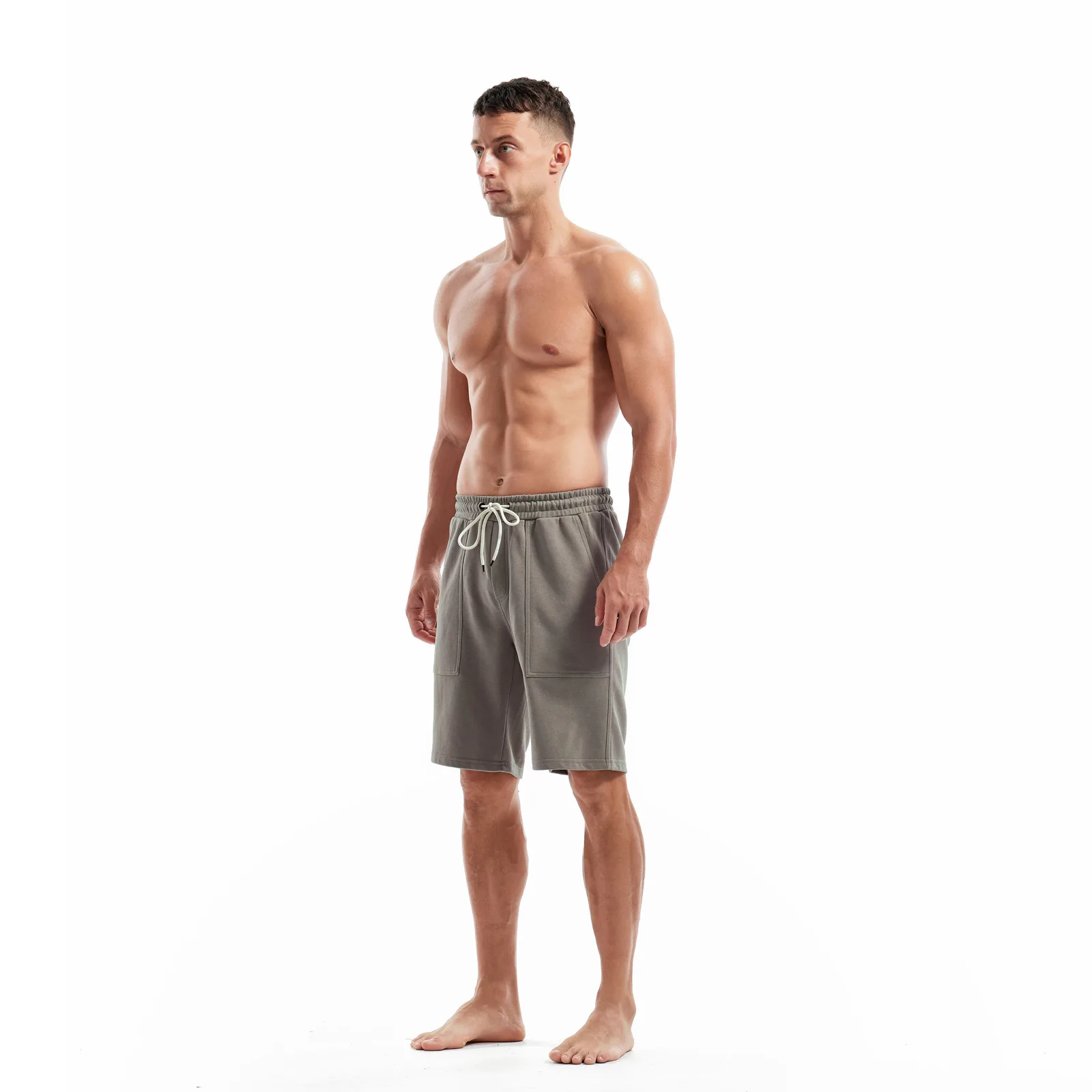 Men’s 5-Point Shorts, Loose-Fitting Solid Color Multifunctional Casual Sports Shorts with Multiple Pockets