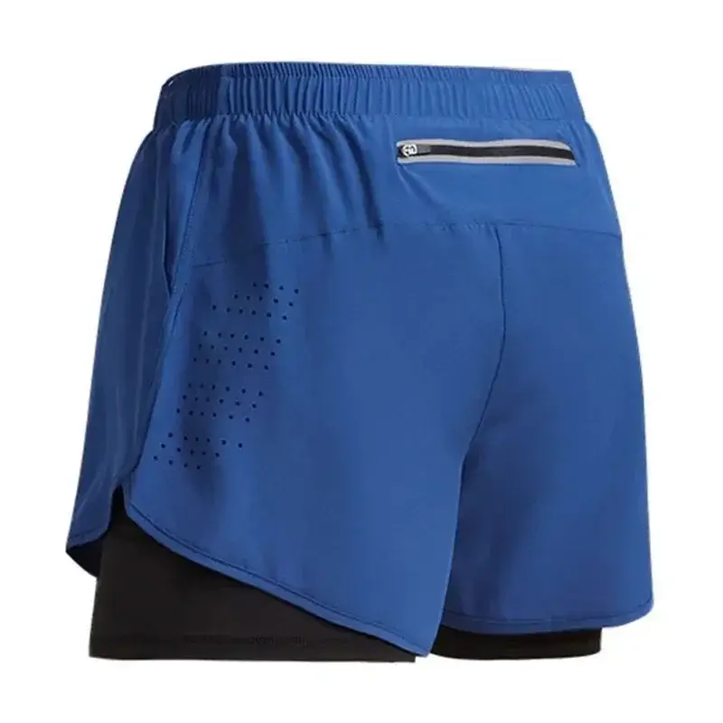 Men's Fitness Training Shorts, Quick Dry Gym Sportswear, Built-in Pocket, Double-Layer Beach Bottom Shorts