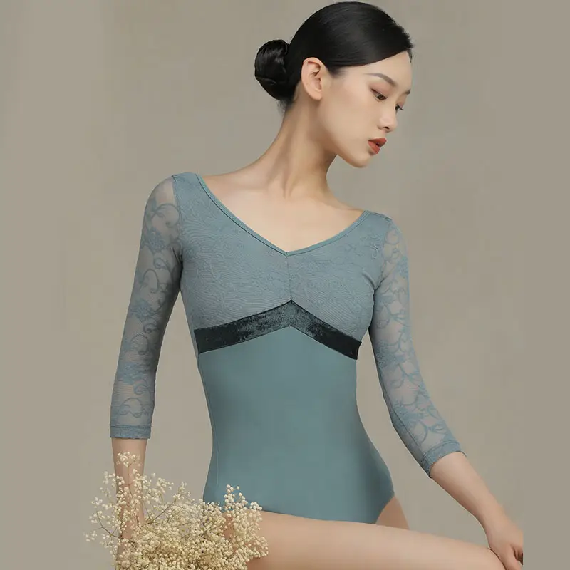Women's Ballet Leotards Adult Three-Quarter Sleeve Dance Leotard Gymnastics Wear