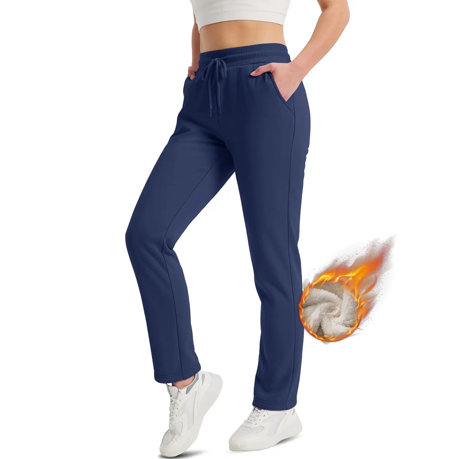 Fleece Lined Women's Pants Water-Resistant Straigh...