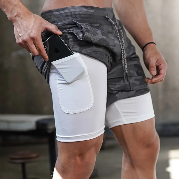 Men's Quick-Drying Double-Layer Beach Shorts, Fitness Running Shorts, Casual Shorts