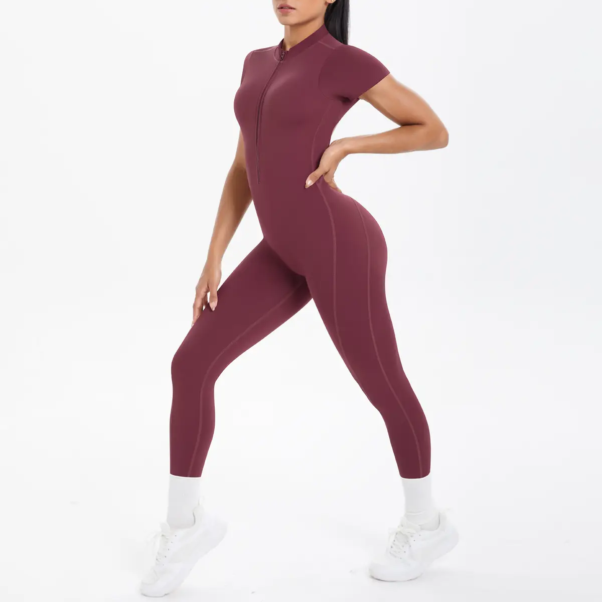 Women's Fitness Leggings Open-Back Solid Tights Half Zip Workout Sets