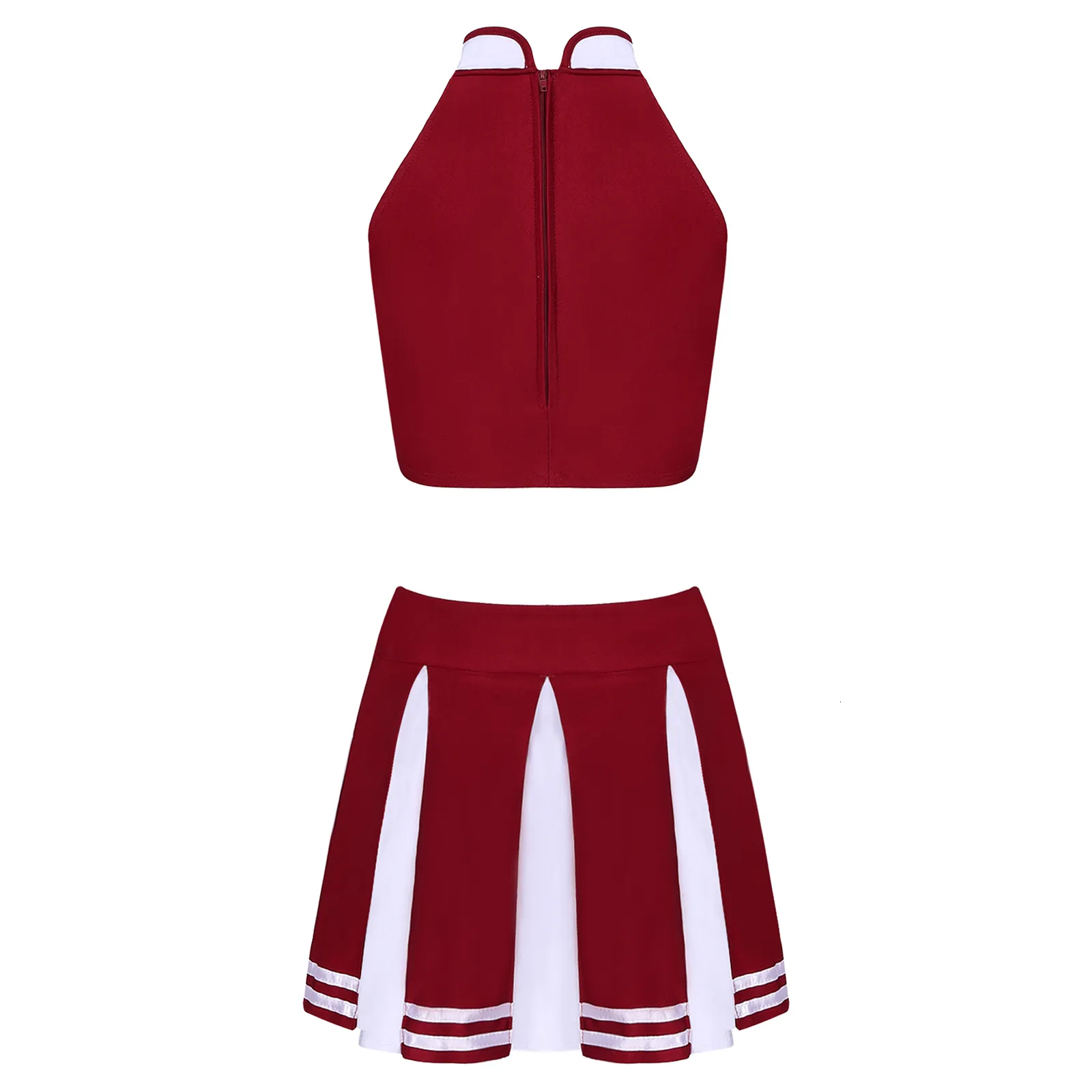 Women Cheerleader Uniform Stand Collar Sleeveless Crop Top With Mini Pleated Skirt Dance Outfit