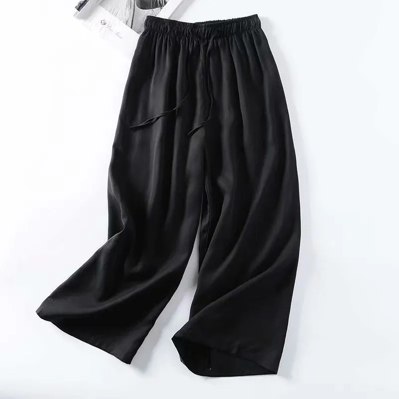 Fashion Women Elastic Waist Wide Leg Pants all-mat...