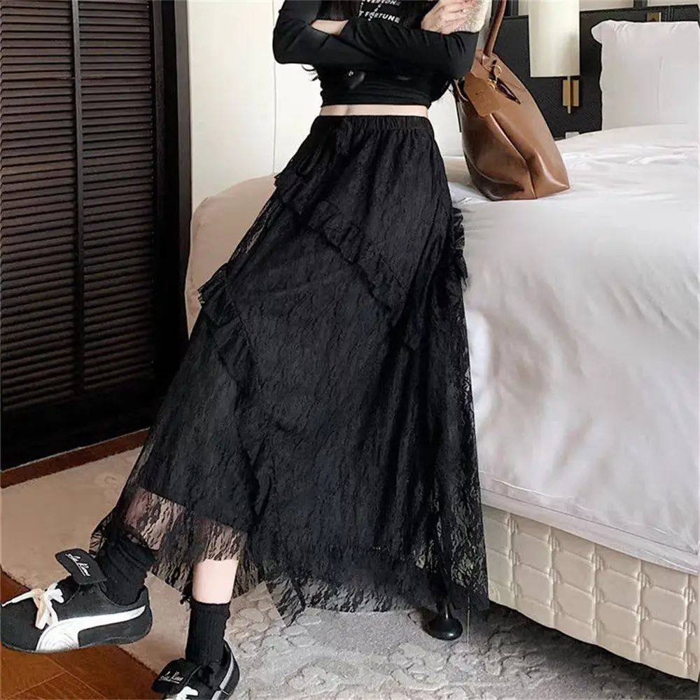 Women's Lace Ruffle Maxi Dress Retro Elegant Party Fashion Loose Maxi Dress