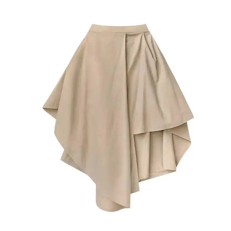 Solid Color Skirt With Asymmetrical Design, High Waist, Elegant And Casual Style
