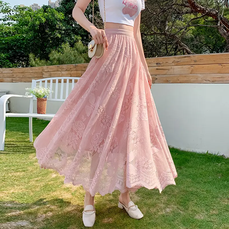 High Waist Lace Crochet Print Women's Party Maxi Dress