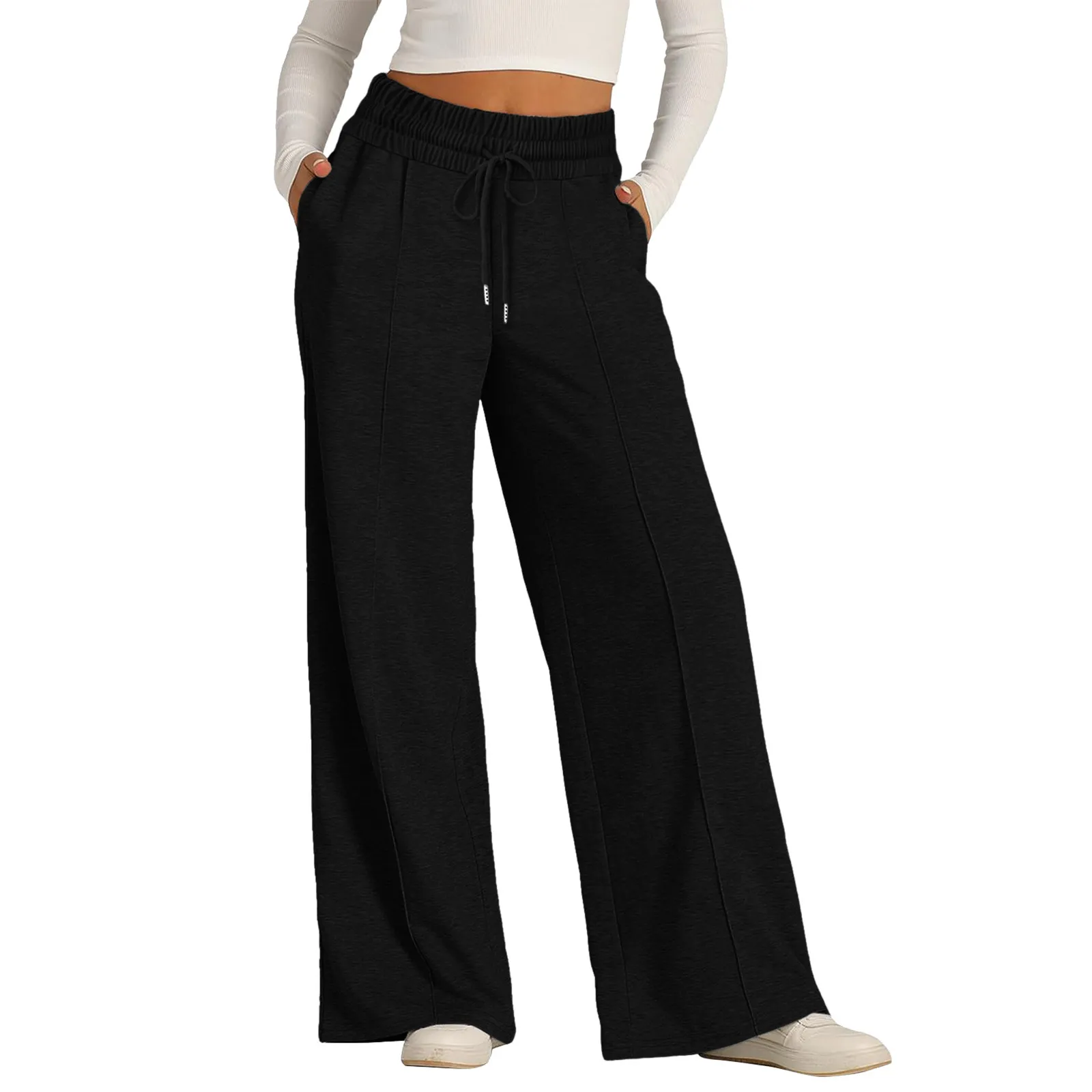 Women's Pants Women Oversized Wide Leg Lightweight Sweatpants Elastic Waist Drawstring Straight
