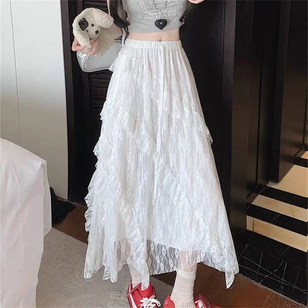 Women's Lace Ruffle Maxi Dress Retro Elegant Party Fashion Loose Maxi Dress