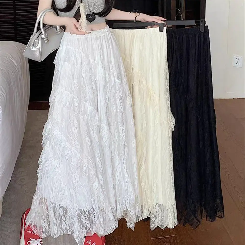 Women's Lace Ruffle Maxi Dress Retro Elegant Party Fashion Loose Maxi Dress