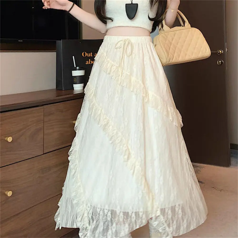 Women's Lace Ruffle Maxi Dress Retro Elegant Party Fashion Loose Maxi Dress