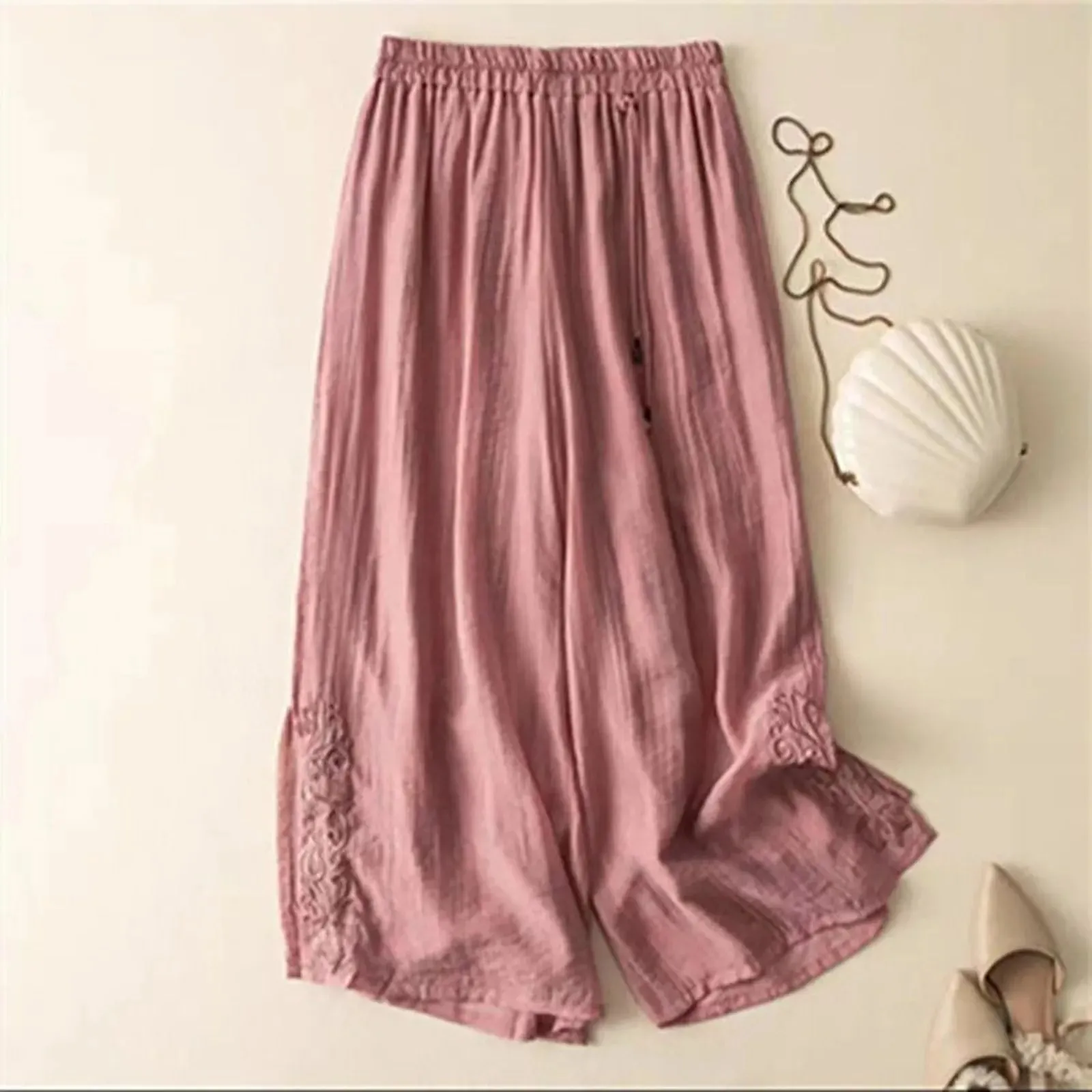 Women Wide Leg Pants Casual Elastic Waist Loose Comfy Baggy Trousers
