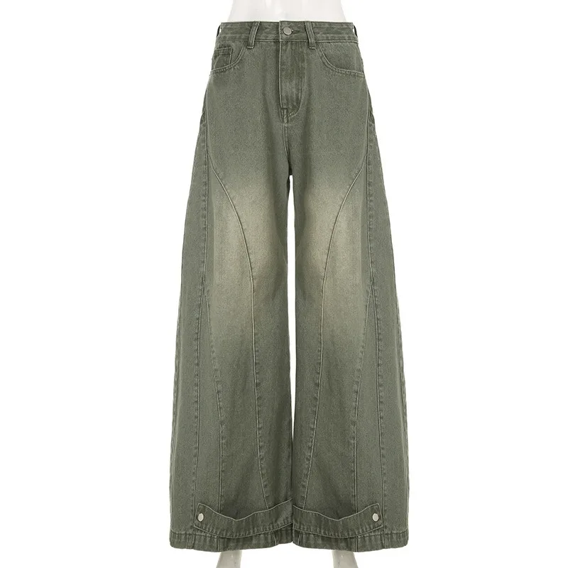 Street Style Do Old Jeans Women Washed Oversized Wide Leg Denim Pants American Retro Chic Spice Girl Scimitar Jeans