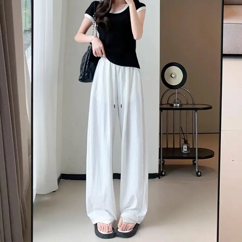 Elegant Wide-Leg Trousers For Women Elastic Waist
