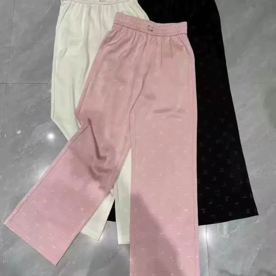 Women's Elastic Waist Satin Wide-Leg Pants, Floral Satin Loose Trousers