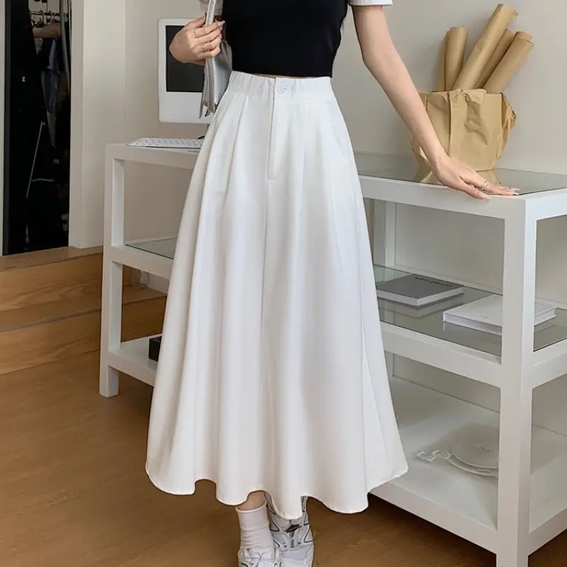 High Waist Women's A-Line Skirt Solid Color Casual...