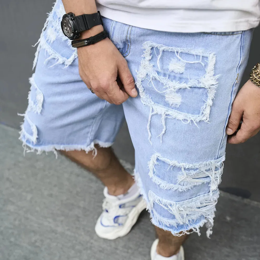 Summer Men High Street Denim Shorts Stylish Solid Casual Male Straight Jeans Shorts
